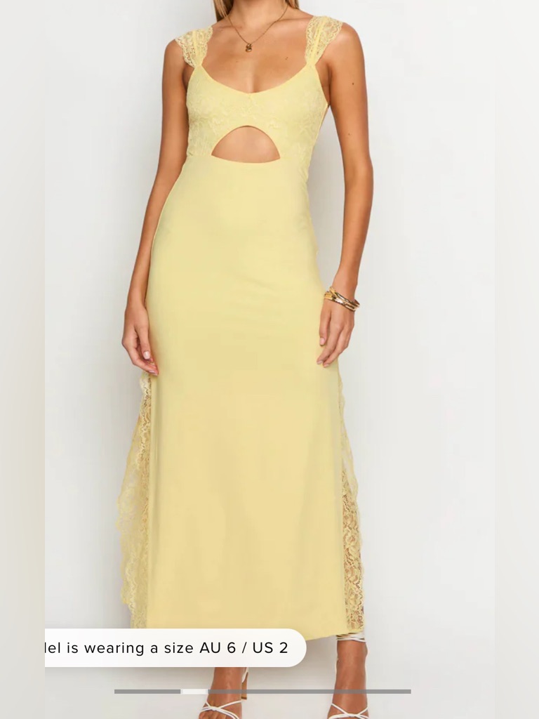 Beginning Boutique Pale Yellow Lace-Trim Cutout Maxi Dress